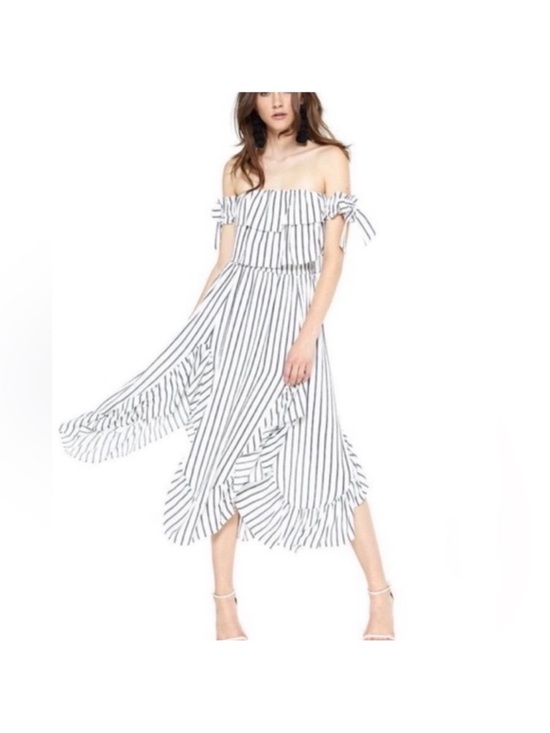 Misa Los Angeles Dresses & Skirts - Misa Los Angeles Sz XS Striped Off-Shoulder Dress in White and Blue